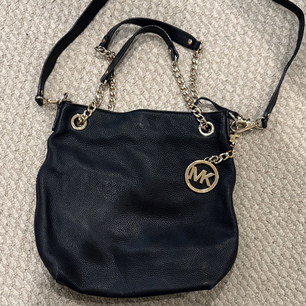 Michael Kors Black Shoulder Bag with Gold Accents